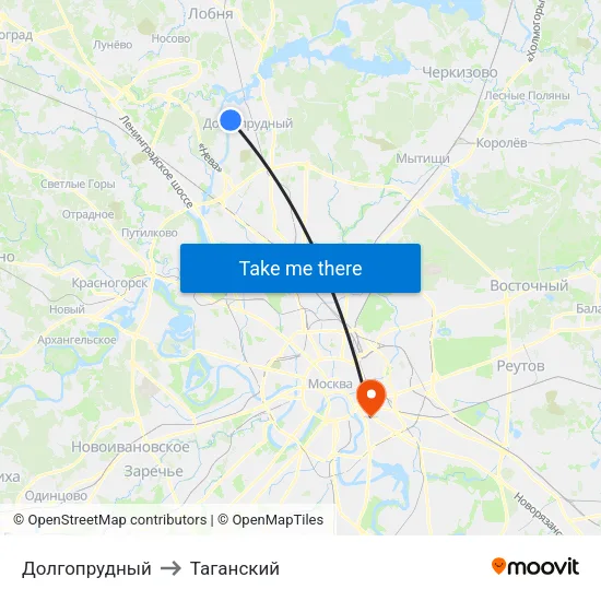 Долгопрудный to Таганский map