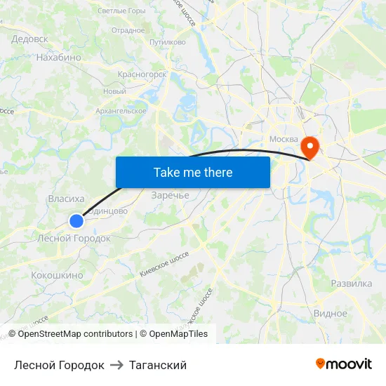 Лесной Городок to Таганский map