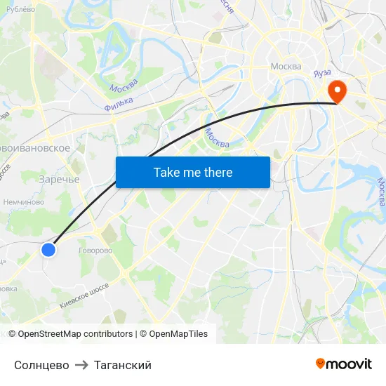 Солнцево to Таганский map