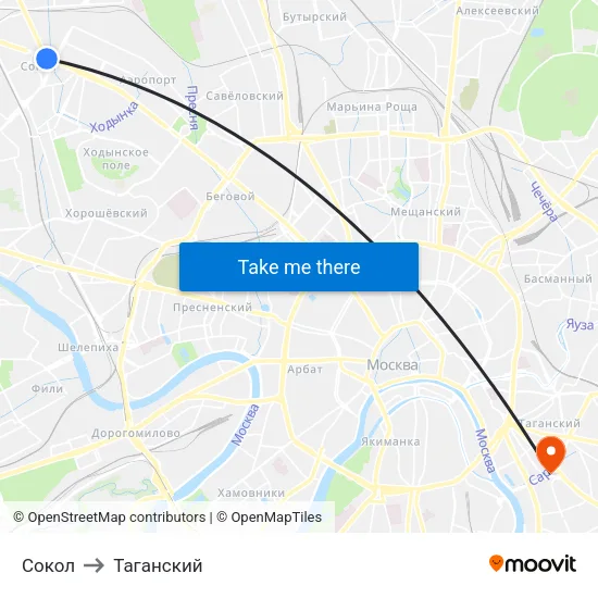 Сокол to Таганский map