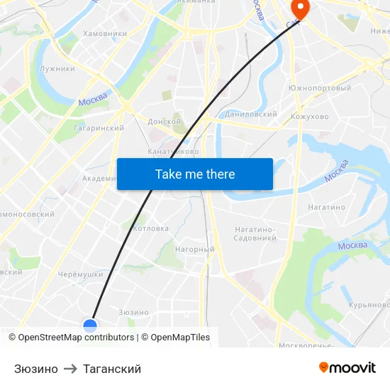 Зюзино to Таганский map