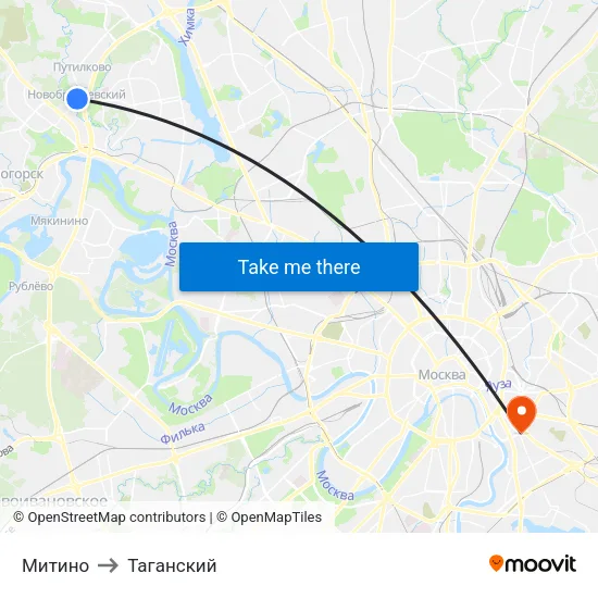 Митино to Таганский map