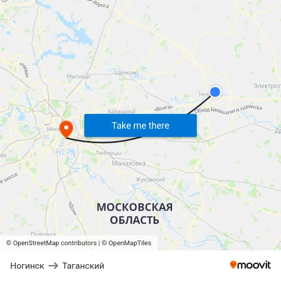 Ногинск to Таганский map