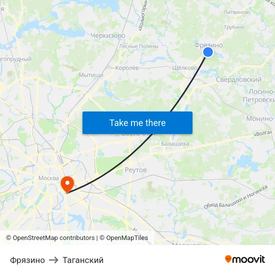 Фрязино to Таганский map