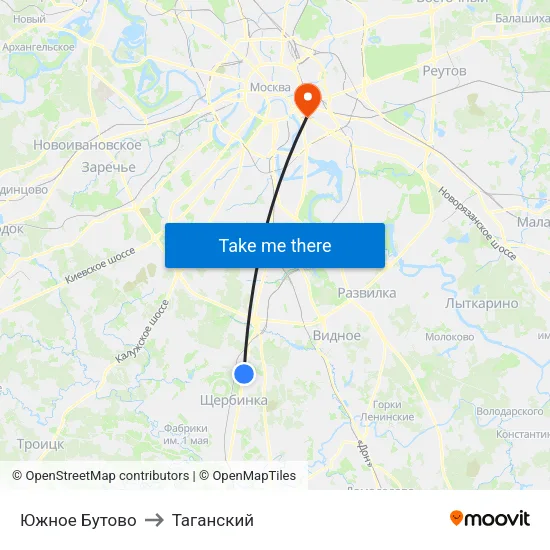 Южное Бутово to Таганский map