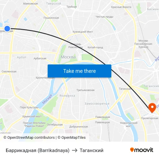 Баррикадная (Barrikadnaya) to Таганский map