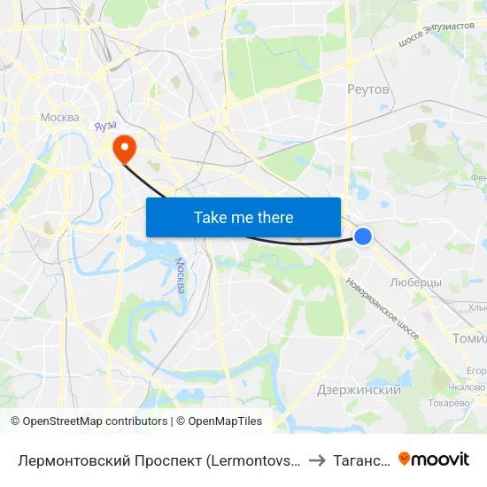 Лермонтовский Проспект (Lermontovsky Prospekt) to Таганский map