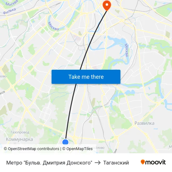 Метро "Бульв. Дмитрия Донского" to Таганский map