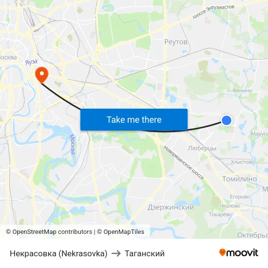 Некрасовка (Nekrasovka) to Таганский map