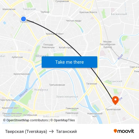 Тверская (Tverskaya) to Таганский map