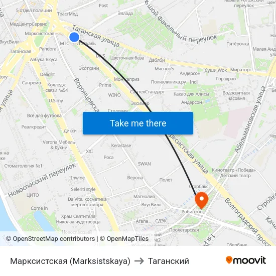 Марксистская (Marksistskaya) to Таганский map