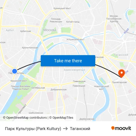 Парк Культуры (Park Kultury) to Таганский map