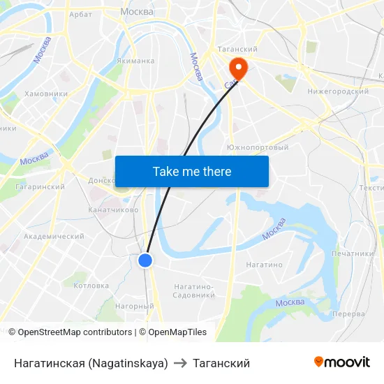 Нагатинская (Nagatinskaya) to Таганский map
