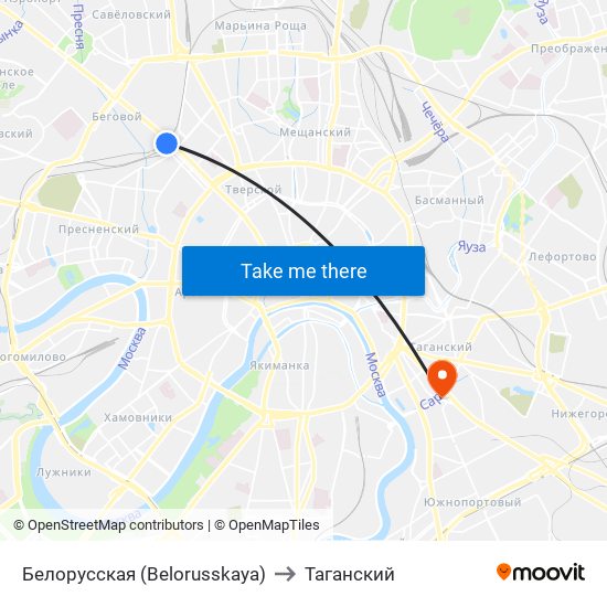 Белорусская (Belorusskaya) to Таганский map