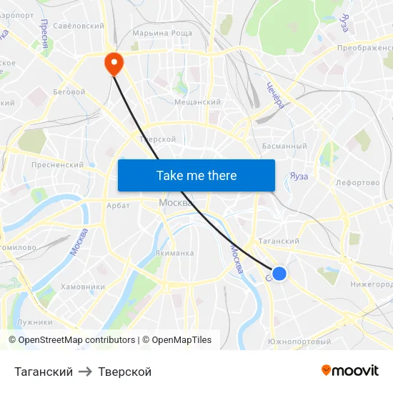 Таганский to Тверской map