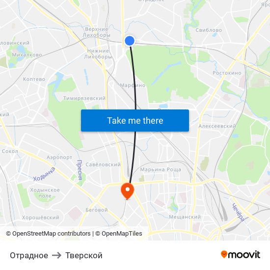 Отрадное to Тверской map