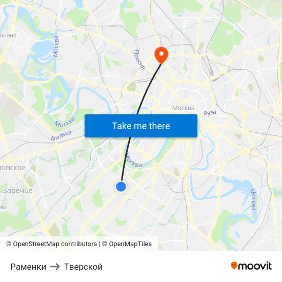 Раменки to Тверской map