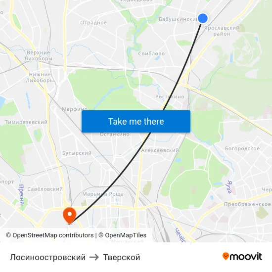 Лосиноостровский to Тверской map