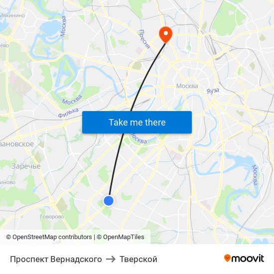 Проспект Вернадского to Тверской map