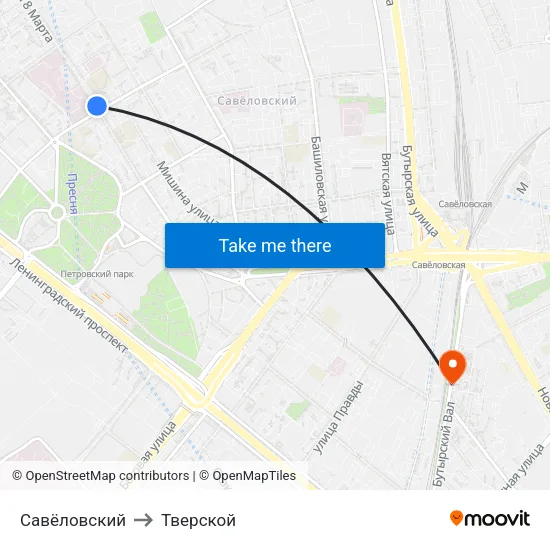 Савёловский to Тверской map