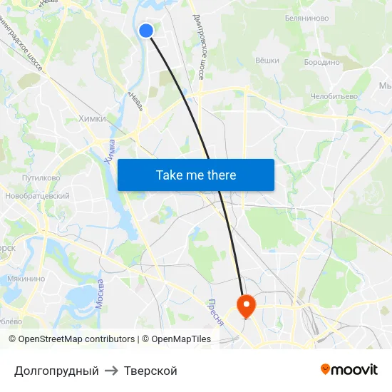 Долгопрудный to Тверской map