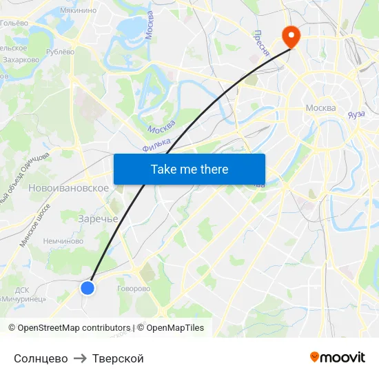 Солнцево to Тверской map