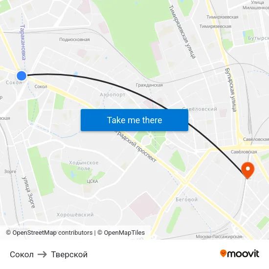 Сокол to Тверской map