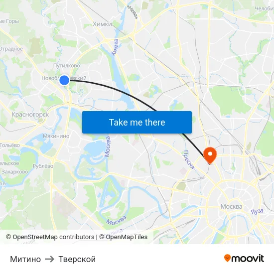Митино to Тверской map