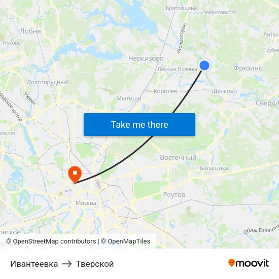 Ивантеевка to Тверской map