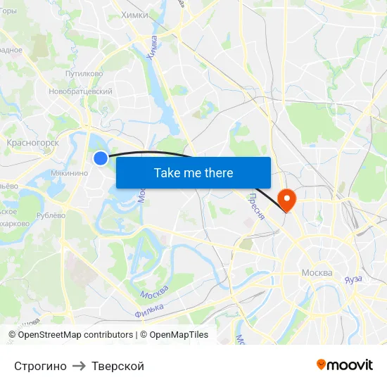 Строгино to Тверской map