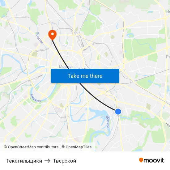 Текстильщики to Тверской map
