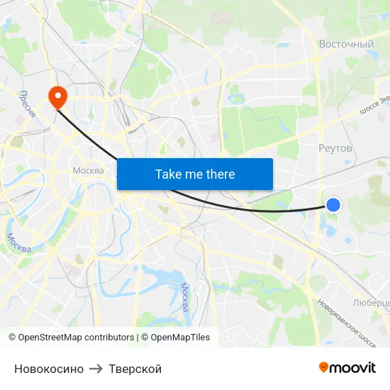 Новокосино to Тверской map