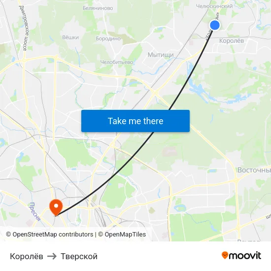 Королёв to Тверской map