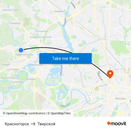 Красногорск to Тверской map