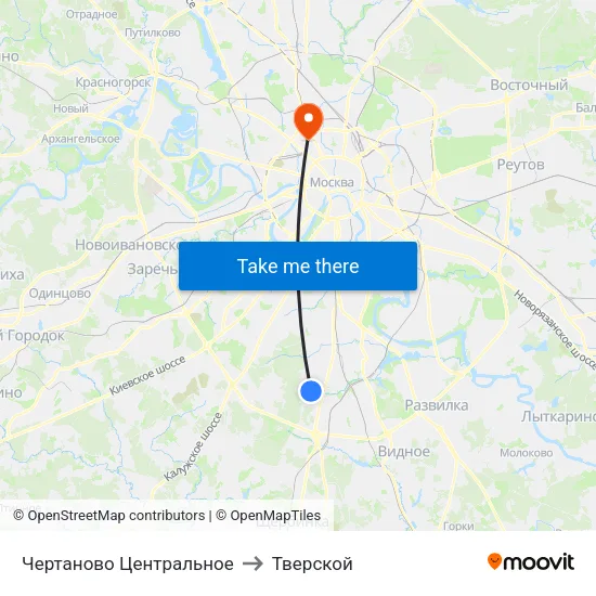 Чертаново Центральное to Тверской map