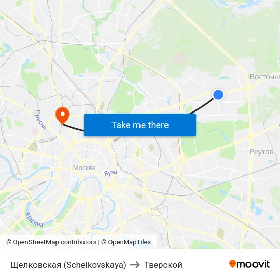 Щелковская (Schelkovskaya) to Тверской map