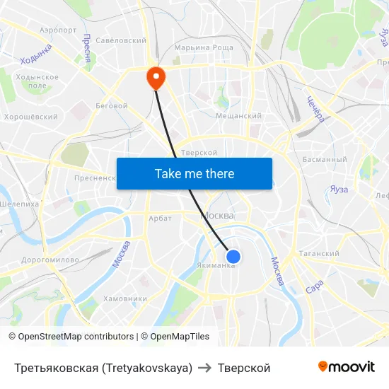 Третьяковская (Tretyakovskaya) to Тверской map