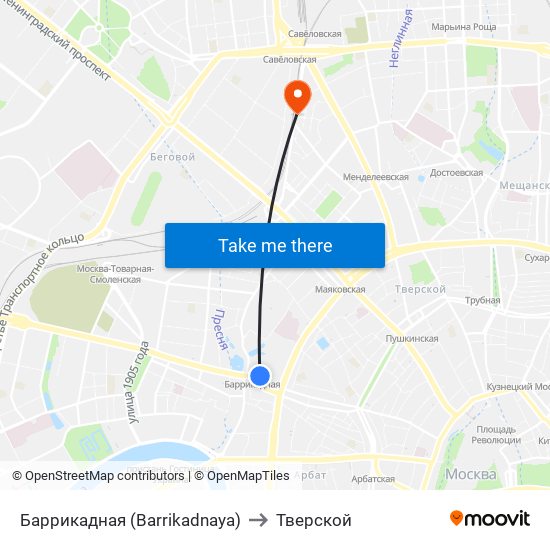 Баррикадная (Barrikadnaya) to Тверской map