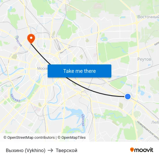 Выхино (Vykhino) to Тверской map
