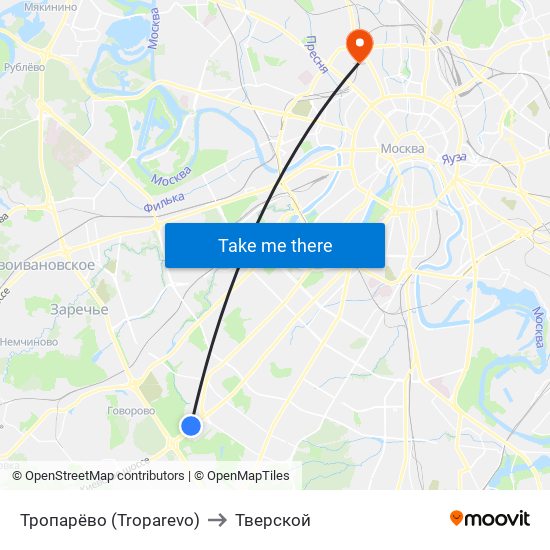 Тропарёво (Troparevo) to Тверской map