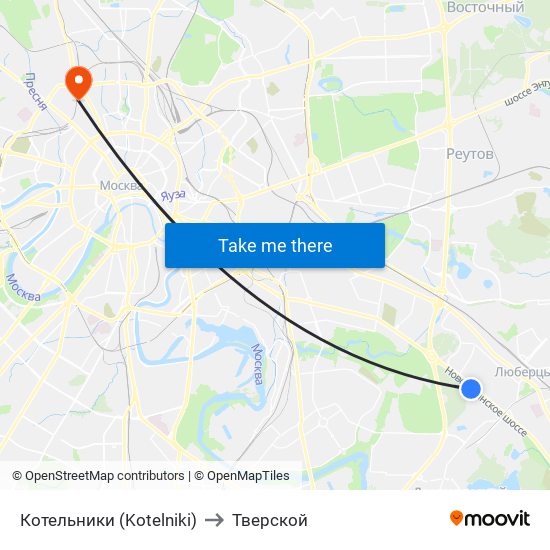 Котельники (Kotelniki) to Тверской map