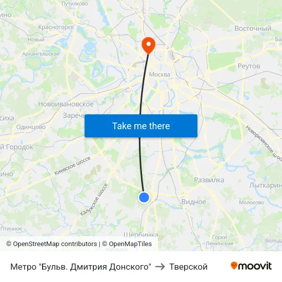 Метро "Бульв. Дмитрия Донского" to Тверской map