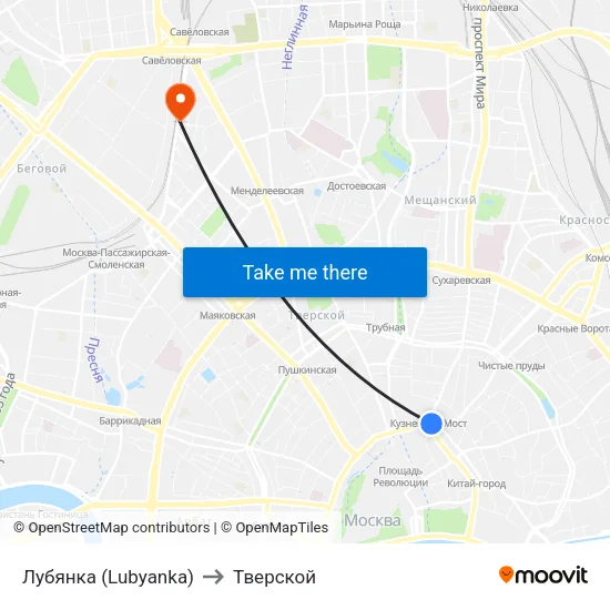 Лубянка (Lubyanka) to Тверской map