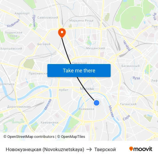 Новокузнецкая (Novokuznetskaya) to Тверской map