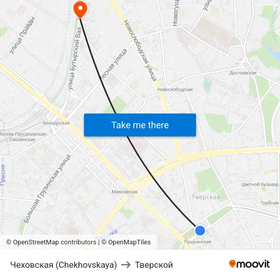 Чеховская (Chekhovskaya) to Тверской map