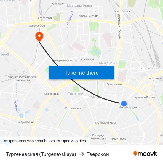 Тургеневская (Turgenevskaya) to Тверской map