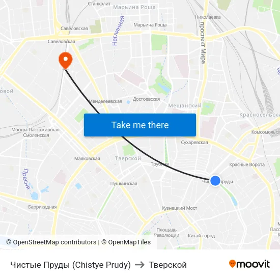 Чистые Пруды (Chistye Prudy) to Тверской map