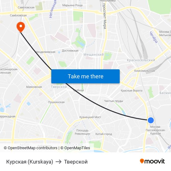 Курская (Kurskaya) to Тверской map