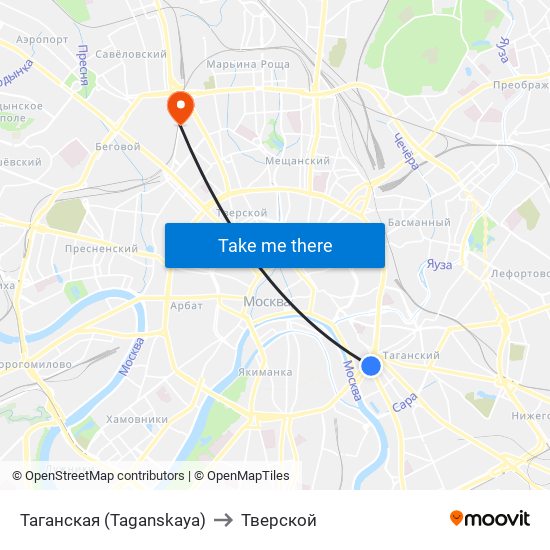 Таганская (Taganskaya) to Тверской map