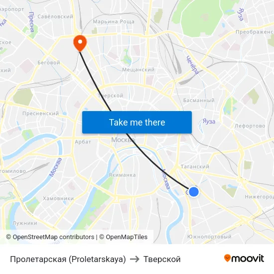 Пролетарская (Proletarskaya) to Тверской map
